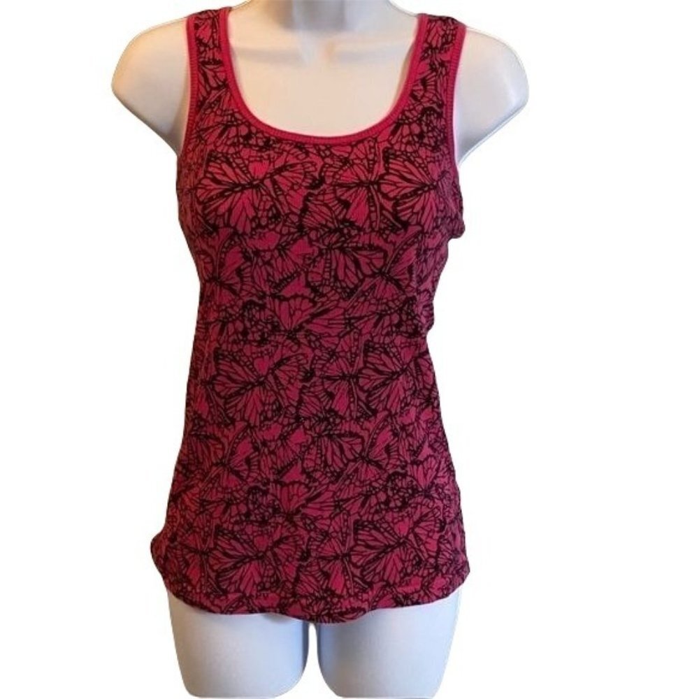 Miley Cyrus Tank Top Pink and Black Butterflies Junior Large